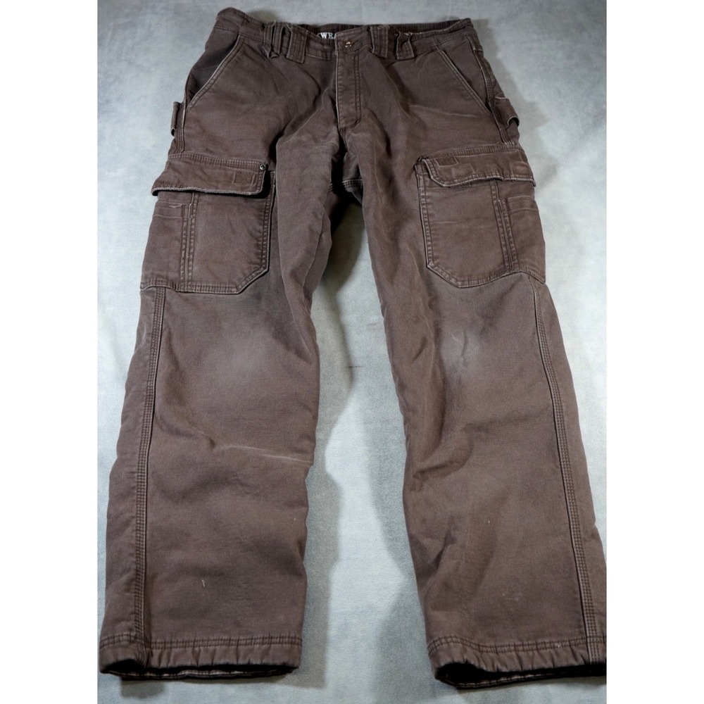 Smith's Workwear Pants Mens Fleece Lined Cargo Brown Canvas 33x32 (fits 33x30)